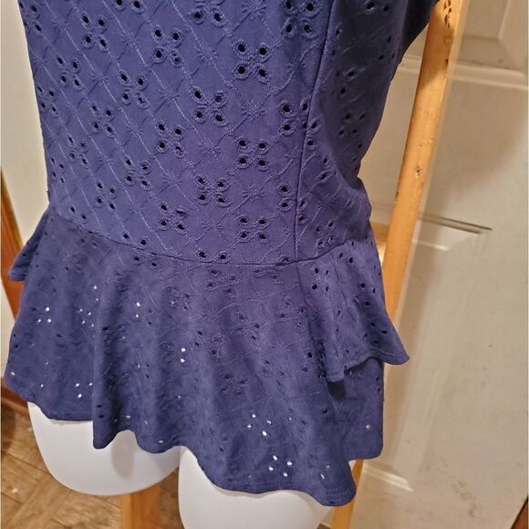 BCX Blouse Women XLarge Peplum Sleeveless Eyelet Cottagecore Whimsical Fairycore - Picture 3 of 14